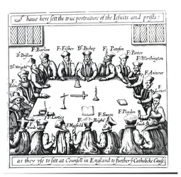Portraits of the Jesuits and Priests as They Use to Sit in Counsel in England to Further the Catholic Cause